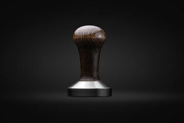 Espresso Tamper with Wooden Handle on Dark Background