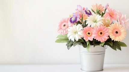 Fototapeta premium Charming Flower Arrangement in Metal Bucket