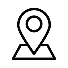 Black and White Location Pin Icon Outline, Simple black and white outline of a location pin icon on a base, perfect for maps, navigation apps, and minimalist design projects.
