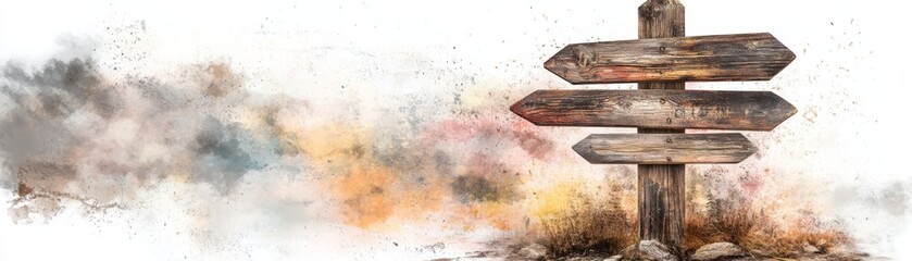 Rustic wooden signpost with vibrant painted background for nature trails, parks, and gardens