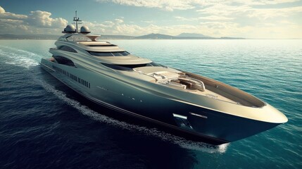 Modern yacht sailing in open water, symbolizing luxury transport and sea travel