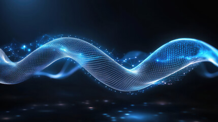 Fototapeta premium Monochrome digital waves forming vortex create mesmerizing visual effect. flowing lines and glowing particles evoke sense of motion and depth