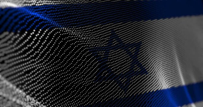 Israel flag waving pixel. Israeli blowing banner cyber attack hack and security concept animation.