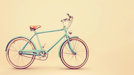 A vintage style teal bicycle against a pastel yellow background.