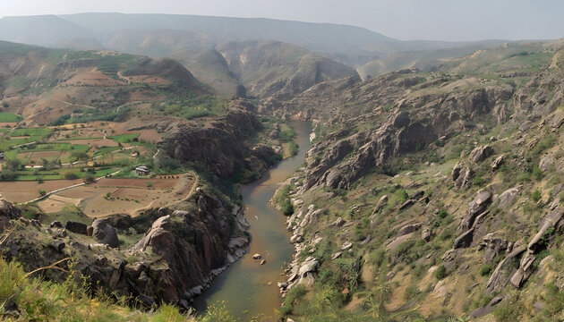 Title: Serene Anseba River Flowing Through Eritrean Highlands