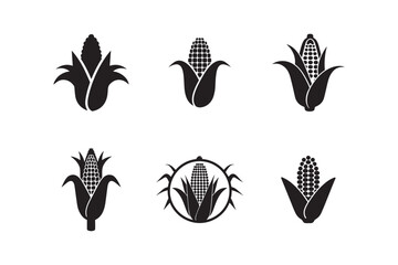 Set of corn vector silhouette black color illustration white background