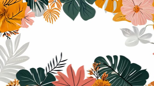 A decorative floral border featuring various leaves and flowers in soft colors. Full HD or 4K Footage Video Animation