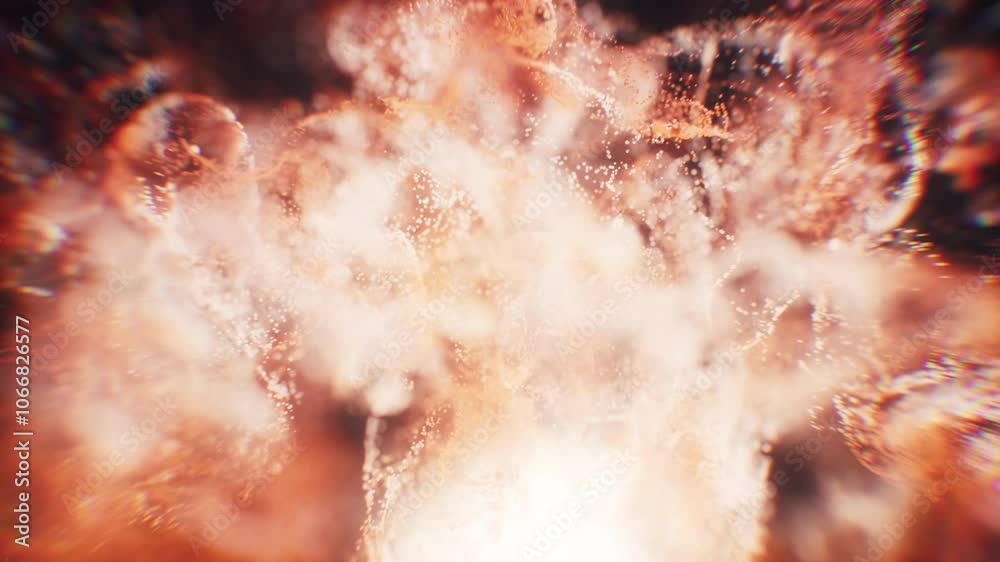 Wall mural red flowing particles with explosive wave effect, 3d rendering.