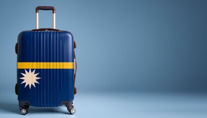ナウルの国旗のスーツケース。(Nauru flag on a stylish suitcase and copy space.)
