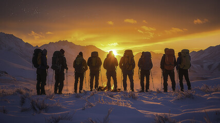 Obraz premium Group of friends enjoying scenic sunrise
