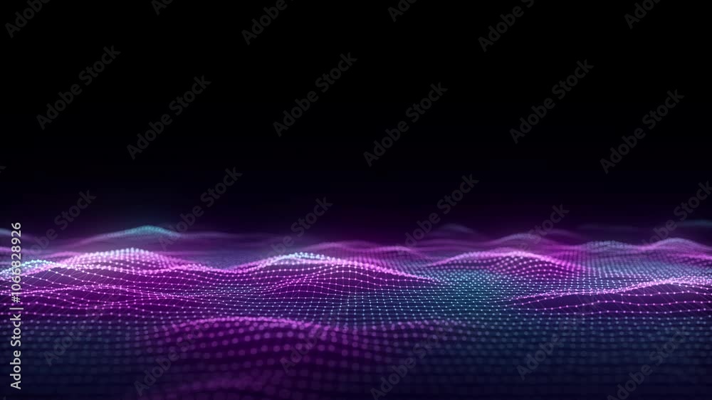 Poster digital technology wave. dark cyberspace with colors motion dots and lines. futuristic digital backg