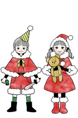 サンタクロースの衣装を着た男女の子供のイラスト