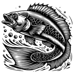 Detailed illustration of a fish with intricate patterns on white background. Raster, generative ai.