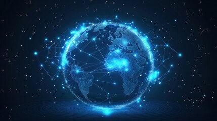 Obraz premium Digital globe with connected dots, symbolizing global data exchange and technology