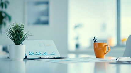 Office Desk with Graph and Cup of Pens
