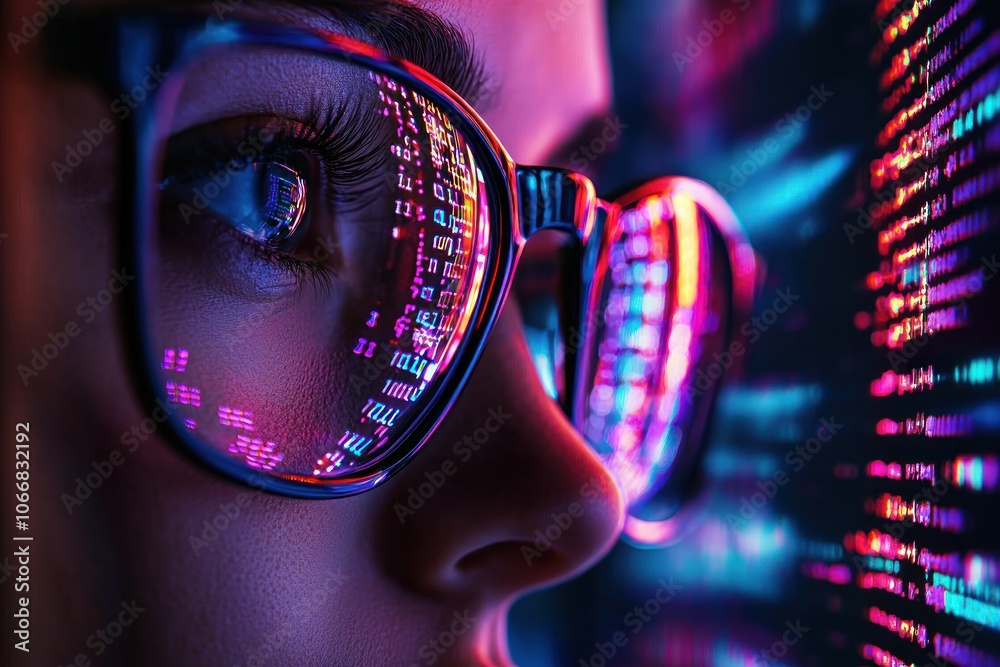 Poster A Person's Eye Reflecting Colorful Code on a Computer Screen