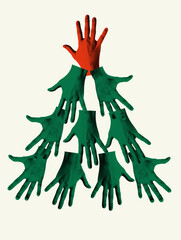 New Year's Eve Christmas tree from the hands with a star on it