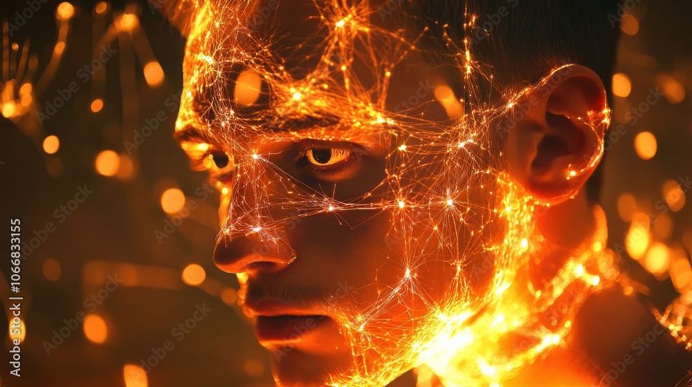 Poster a digital representation reveals intricate neural connections within the brain, showcasing shimmerin