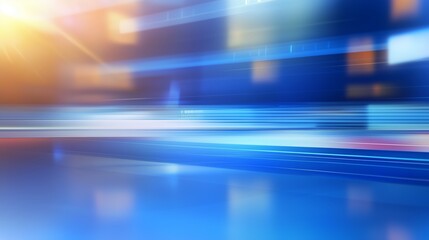 Abstract blue and orange light streaks create a dynamic background with soft reflections for modern design or tech themes