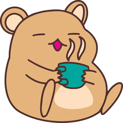 Cute Illustration of a funny hamster with warm drink