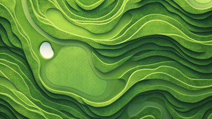Aerial view of a creatively designed golf course showcasing rolling green hills in daylight