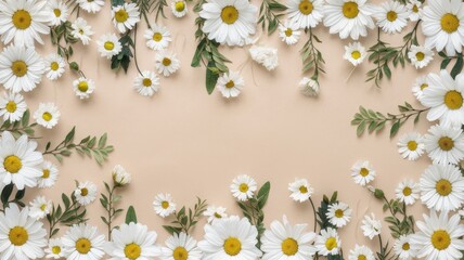 Obraz premium Close-Up of Floral Pattern on Beige Background with Small White Flowers