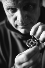 Close-up of a man examining jewelry