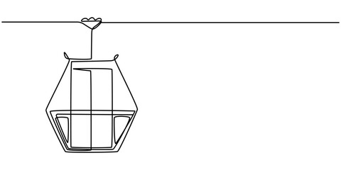 Cable car one line drawing, Cable car with cabins continuous one line drawing, Cable car in continuous line art drawing style. Aerial tramway black linear sketch isolated on white background. Vector