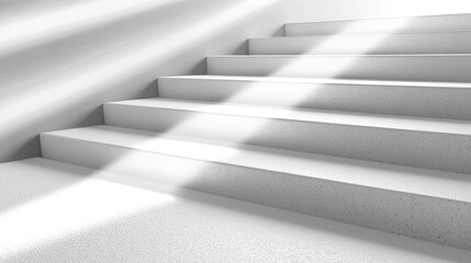Obraz premium Elegant white staircase with smooth steps, bright light casting shadows.