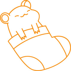 Line art illustration of cute happy hamster in a sock