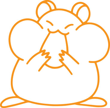 Line art illustration of cute hamster eating a snack