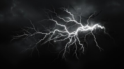 Storm Illustration. Massive Thunderbolt Strike with Branches on Black Background