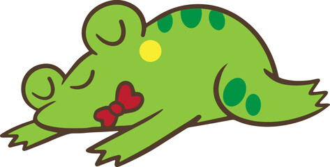 Adorable Sleepy Green Frog Cartoon Character