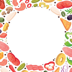 pizza ingredients. fresh vegetables in circle shape for print menu design