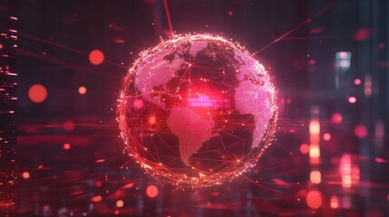 Obraz premium Holographic globe with digital connections, symbolizing global technology networks