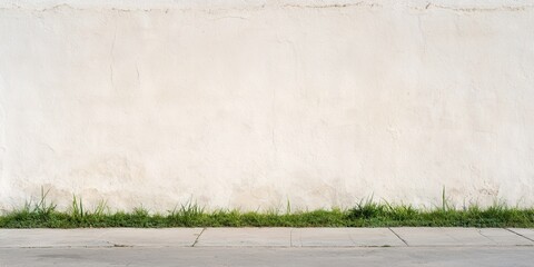 Plain white wall with grass at the base, minimalistic and clean design.