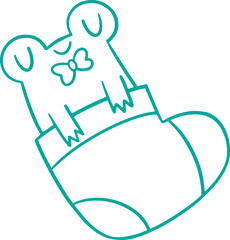 Line art illustration of a funny frog in a sock, coloring page