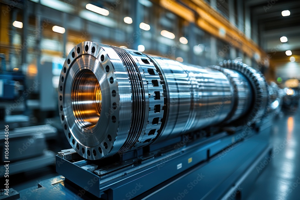 Poster Close-up of a Large Industrial Machine Part in a Factory