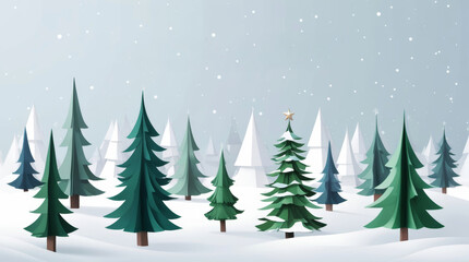 Obraz premium Snowy woodland scene in delicate white paper art style. Perfect for seasonal and holiday themes