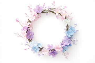 Delicate Pastel Floral Wreath with Blossoms on White Background