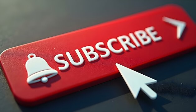 Subscribe Button Design Rectangular Red Button with White Background and Interactive Click Pointer