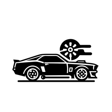 black muscle car with wrench clip art preview