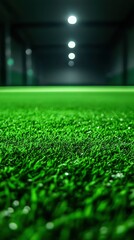 Naklejka premium Close-up View of Artificial Green Grass Under Artificial Lighting