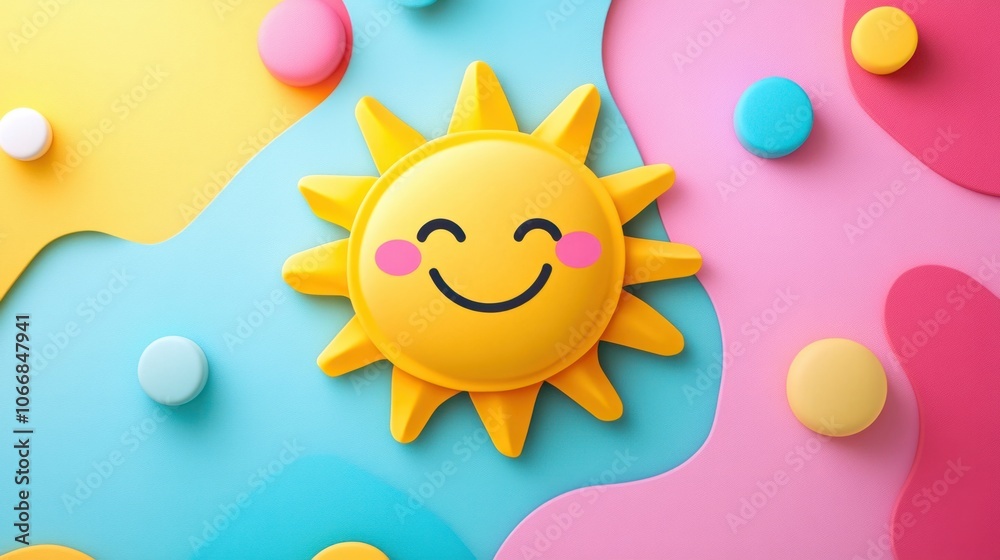 Fototapete happy sunday message with a sun icon on a colorful background, representing weekend vibes