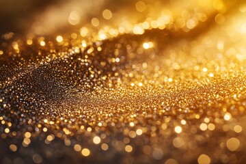 A close-up shot of a shimmering gold glitter texture with bokeh lights, creating a luxurious and festive atmosphere, perfect for backgrounds in holiday, celebration, or elegant designs