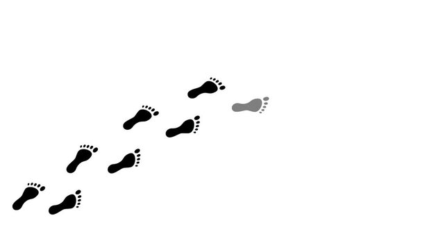 Human footprint 4K video. Road of adult feet. Trace of wet, dry barefoot person. Walk loop animation, graphic motion. Footage animation, video on white background.
