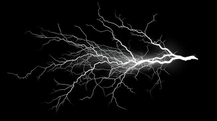 Storm Illustration. Massive Thunderbolt Strike with Lightning Branches on Black Background