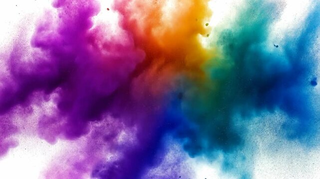 A colorful cloud of powder explodes against a white background