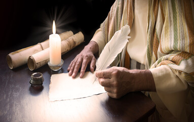 Old man writing the letter