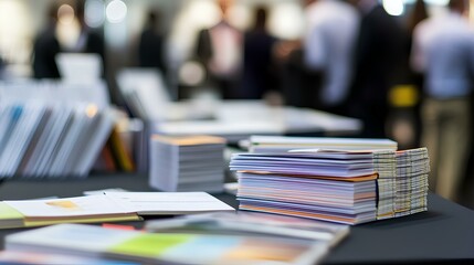 Close-Up of Brochures and Notebooks on Display Table